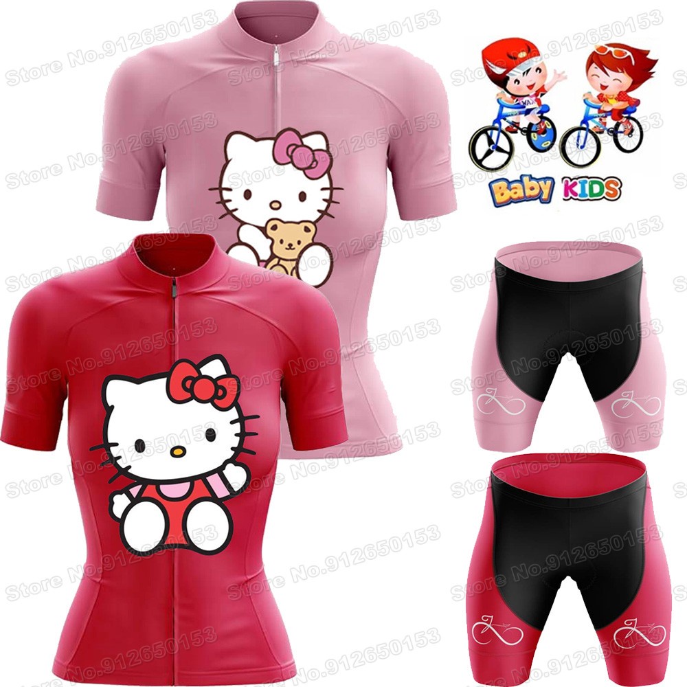 Giảm Giá Sâu Mới Bộ Đồ Đi Xe Đạp Bé Gái Hình Mèo Hoạt Hình Màu Hồng Đỏ Truyện Tranh Cho Trẻ Em