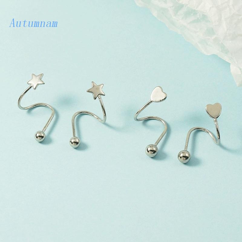 Bông Tai Dạng Xoắn Hình Ngôi Sao / Trái Tim Màu Bạc Thời Trang Cho Nữ