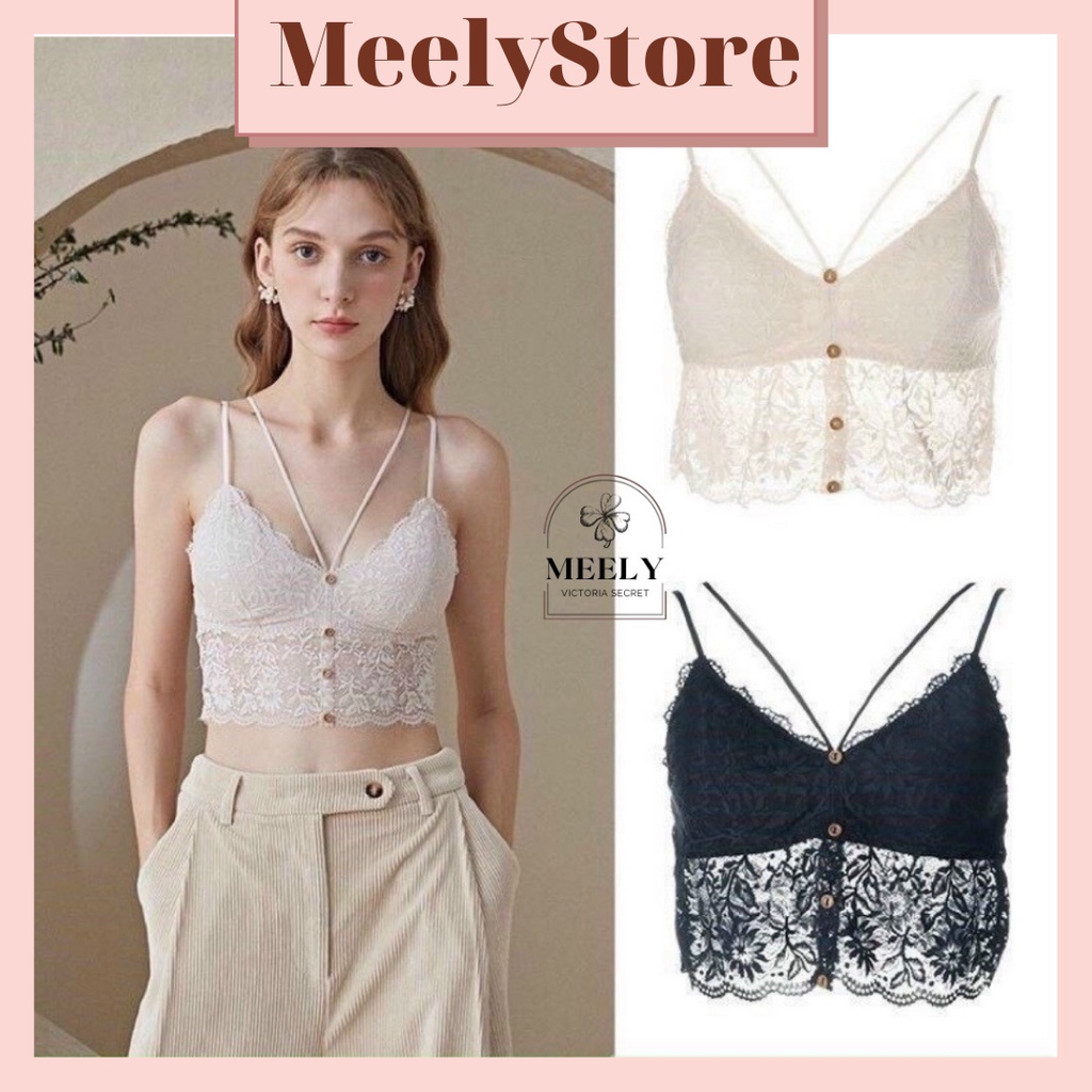 Áo Bralete Ren Nữ 2 Dây Cao Cấp Có Đệm Mút Dáng Crotop Thiết Kế Khuy Trước, Bra sexy siêu quyến rũ Hot Tôn Vòng 1 - 067