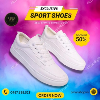 Giày thể thao nam cao cấp hot trend sprot full trắng hoặc đen giầy da trắng sneaker nam nữ - Mã HD666