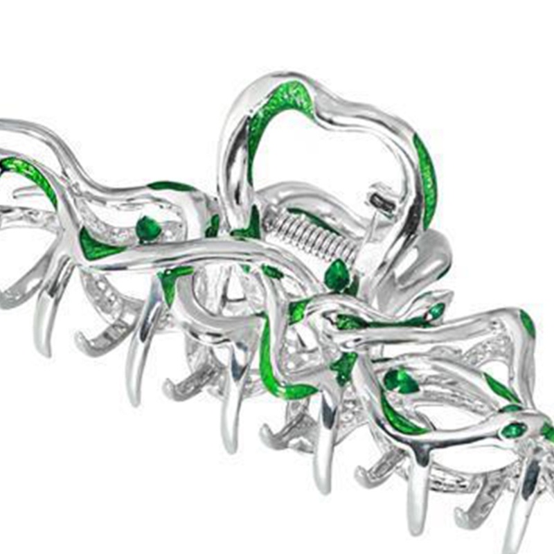 Kẹp Tóc Kim Loại Hình Rắn Đính Đá Xanh Lá Chống Trượt