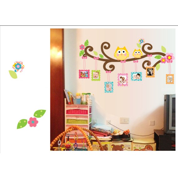 Decal trang trí Cành Cây cong Cú Mèo khung ảnh