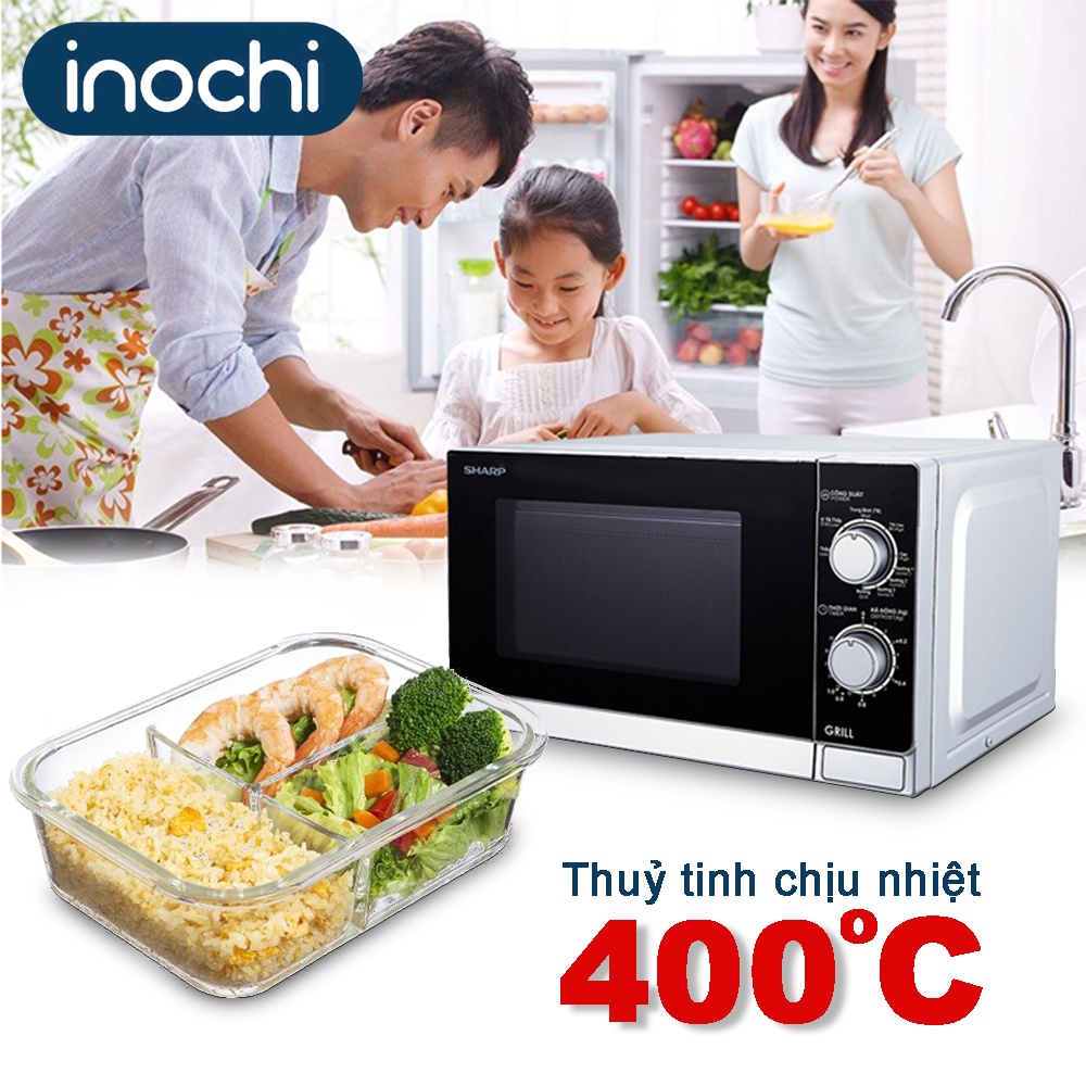 Thố thủy tinh Hộp đựng cơm thực phẩm cho dân văn phòng nội trợ để tủ lạnh kín khí 2 3 ngăn nikko inochi