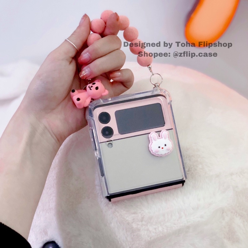 [SẴN] Ốp Samsung Z Flip 3 / Z Flip 4 trong suốt chống sốc, dây gấu kèm miêng dán Z Flip3 / ZFlip3 / Z Flip4/ ZFlip4