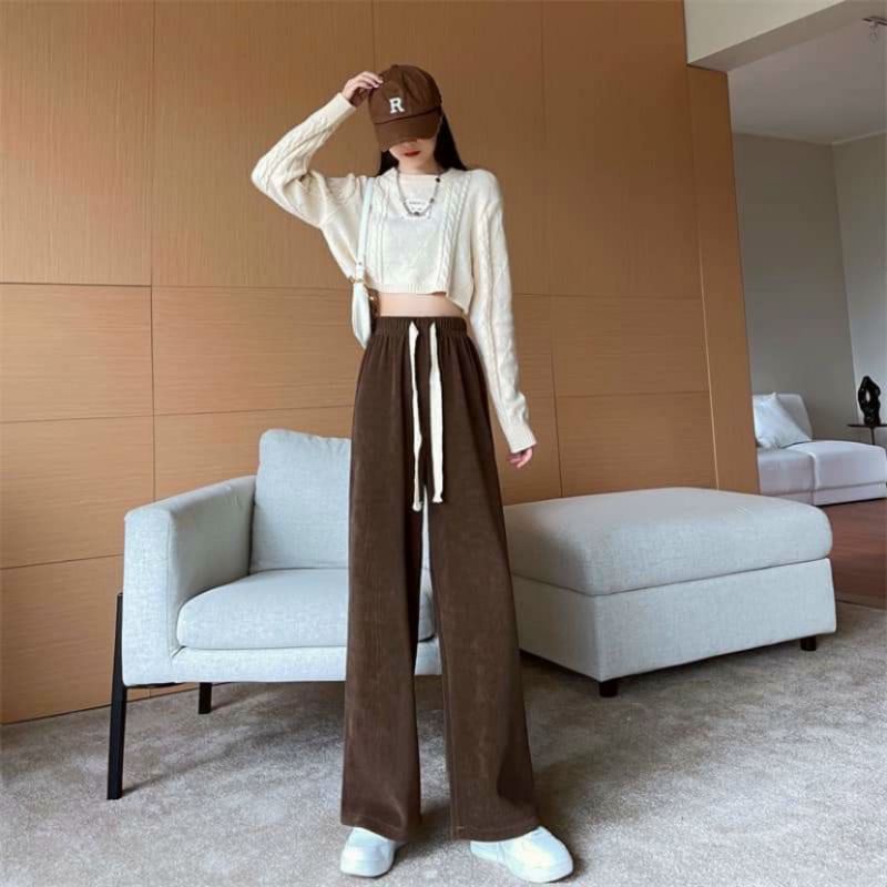 (quà là thun buộc tóc) Quần Nhung Tăm Nữ Ống Rộng-Dây Rút