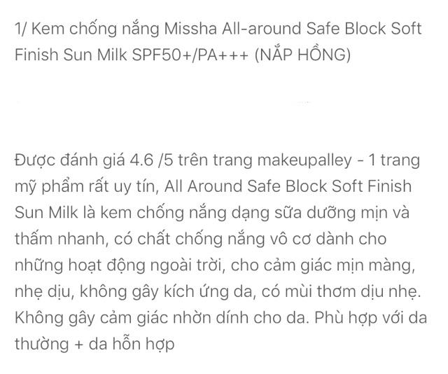Kem chống nắng missha spf50 PA +++