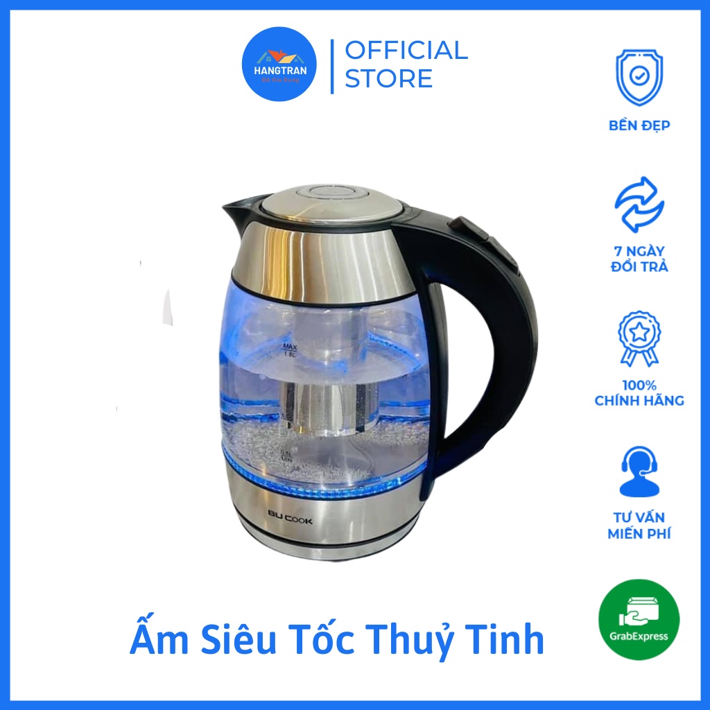 Siêu Tốc Thuỷ Tinh Kèm Lõi Lọc Trà inox Bucook-Si Gia Dụng