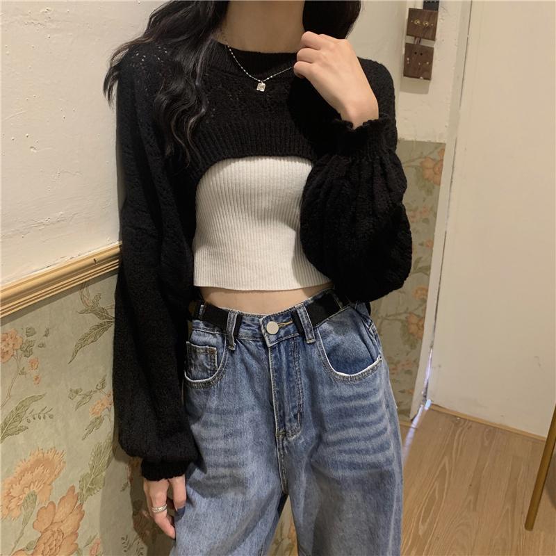 Áo sweater IELGY dài tay thiết kế dáng ngắn rộng hở thời trang Hàn Quốc cho nữ