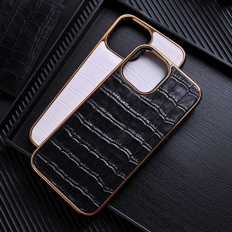 Ốp lưng da iPhone 12 pro max vân cá sấu viền mạ crom sang trọng