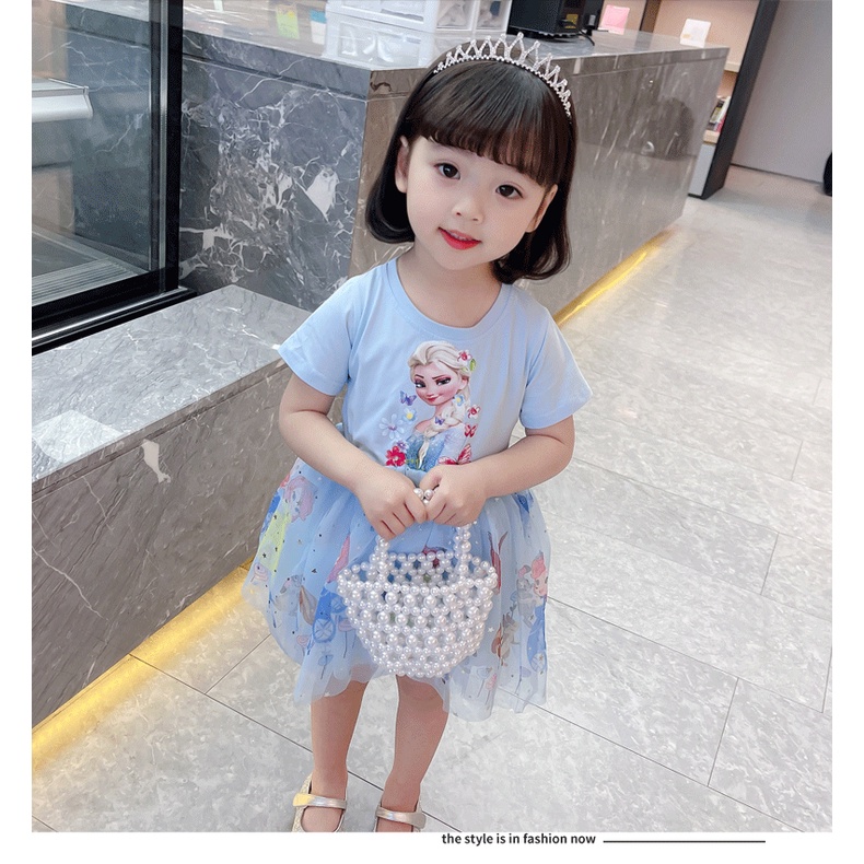 Đầm Công Chúa Elsa Mùa Hè Bằng Vải Cotton Tay Cộc Dễ Thương Váy Cho Bé Gái 1-8 Tuổi