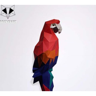 Mô hình giấy động vật decor trang trí tường Chim Macaw đứng 3D POLYCRAFT