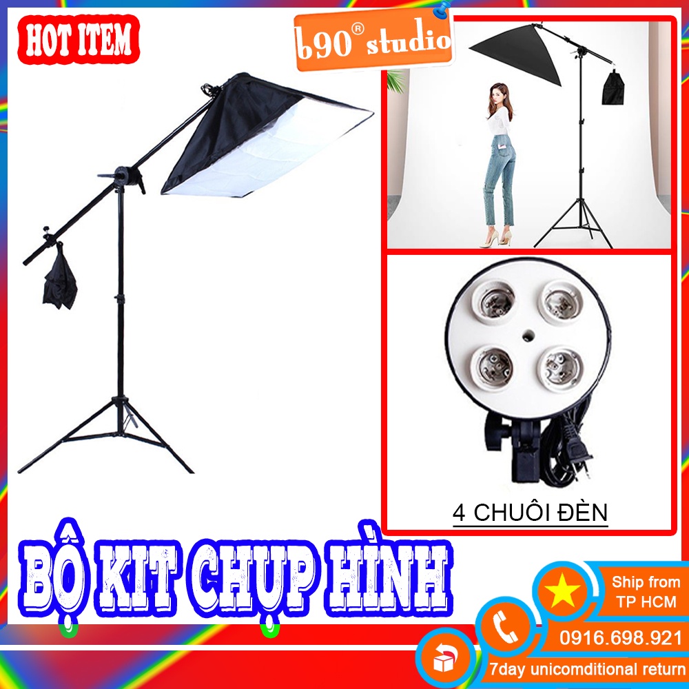 🔥 GIÁ SỈ 🔥 KIT hỗ trợ ánh sáng Chân đèn cao 2m - Tay treo đèn 140cm - Softbox đèn led 4 đuôi 50 x70cm
