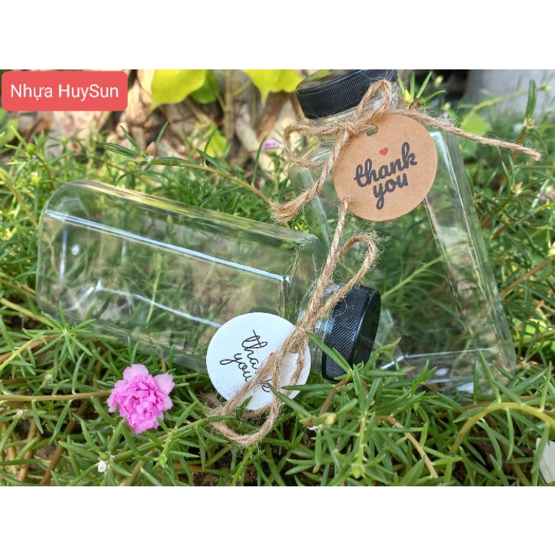 Chai Nhựa Dẹp Miệng Rộng 330ml Dày Dặn. Chai Nhựa Đựng Trà Sữa. Đã Kèm Nắp fi38. Nhựa HuySun