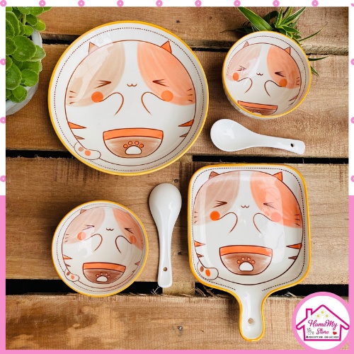 Bộ Bát Đĩa 🐷 Bát Ăn Cơm, Bộ Chén Dĩa Dễ Thương, Đĩa Sứ Decor Đẹp Cao Cấp Hoạt Hình Ngộ Nghĩnh