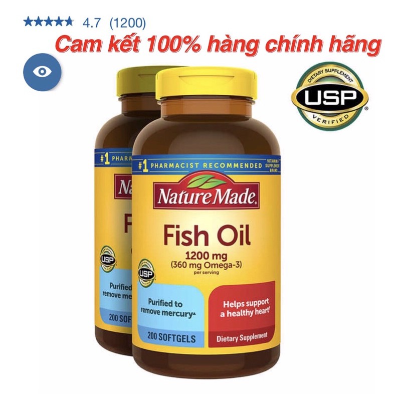 [Bill Mỹ/có sẵn giao liền] Dầu cá Fish oil 1200mg Nature Made [Date 01/2023 - Cam kết chính hãng tuyệt đối]