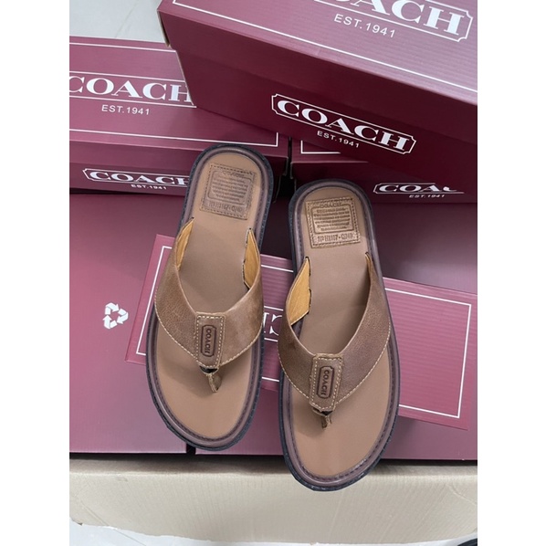 HÀNG XUẤT XỊN  FULl BOX _Dép kẹp nam COACH DA THẬT cực sang xịn êm vô đối