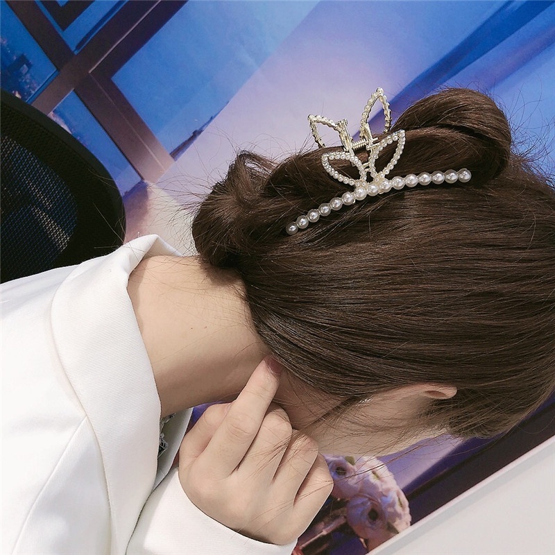 Kẹp Tóc Kim Loại Hình Tai Thỏ Đính Ngọc Trai Dễ Thương