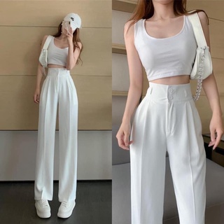 Quần âu ống suông nữ cạp cao vải tuyết mưa dáng dài thời trang công sở