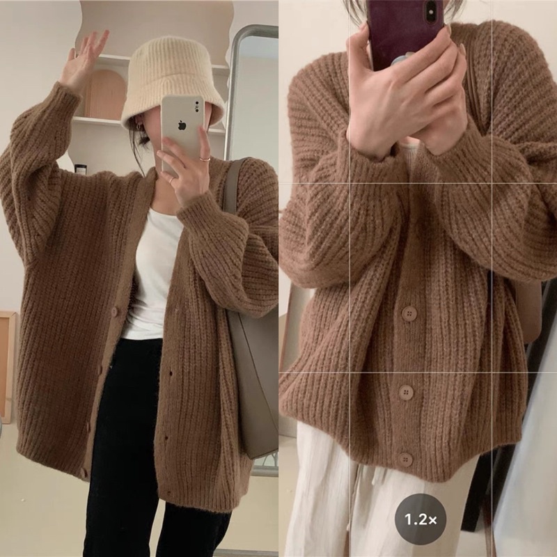 Áo len cardigan trơn 5 màu phong cách hàn quốc siêu xinh len dệt form rộng đi học đi làm