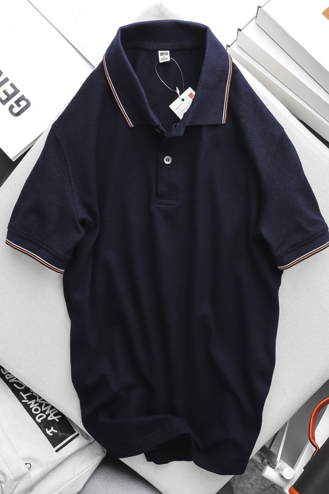 Áo polo nam Uni cổ kẻ viền - Xanh đen [ Dirty Island]