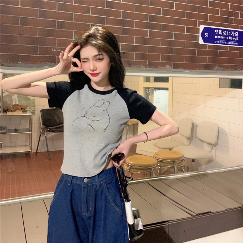 Áo thun ZHELIHANGFEI kiểu tay ngắn in họa tiết năng động thời trang