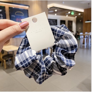 Dây buộc tóc, cột tóc scrunchies caro xanh đậm
