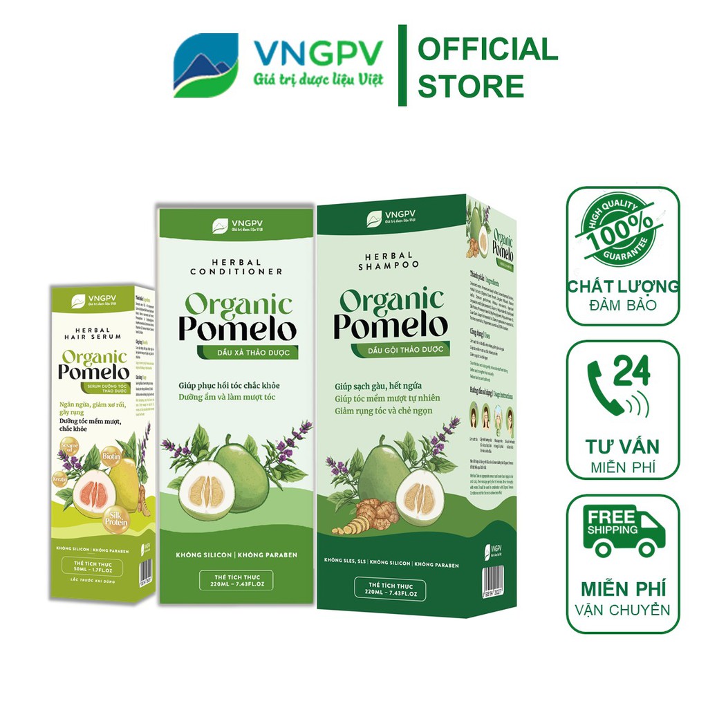 Bộ dầu gội bưởi Organic Pomelo - Giúp phục hồi và chăm sóc tóc gãy rụng- VNGPV