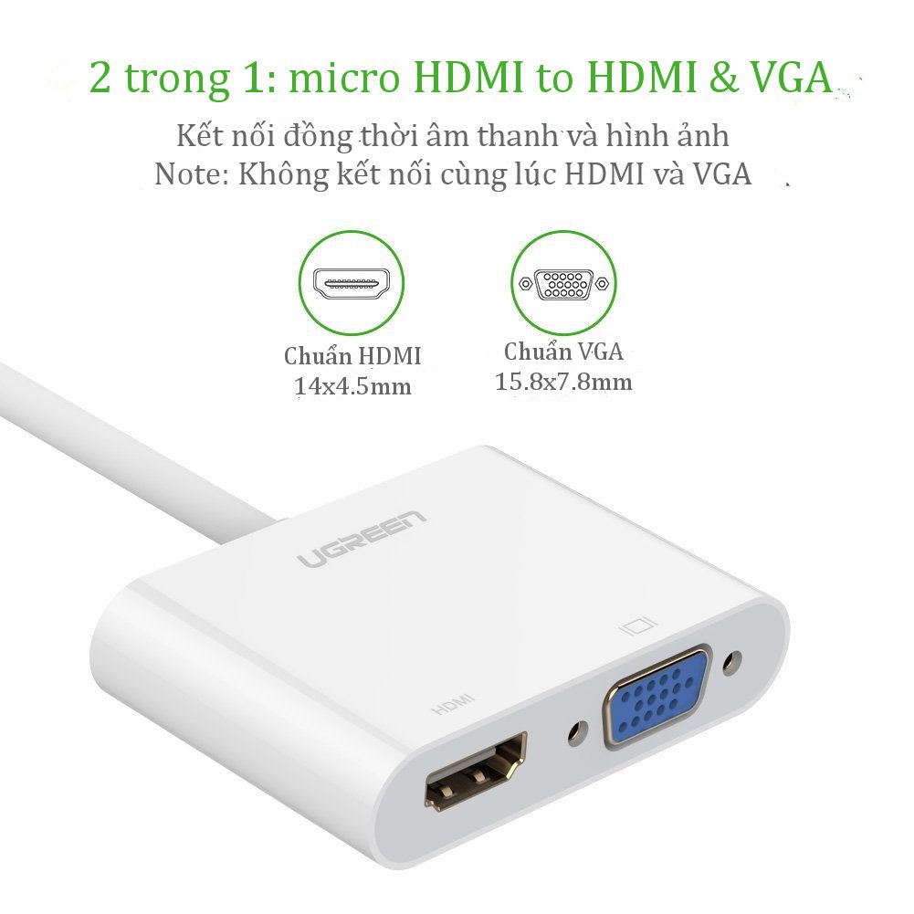 Bộ chuyển đổi micro HDMI sang HDMI và VGA dài 10CM UGREEN MM115