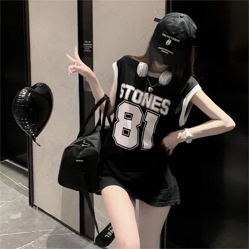 Áo ba lỗ ZHELIHANGFEI thể thao dáng rộng in họa tiết chữ số thời trang dễ phối đồ dành cho nữ