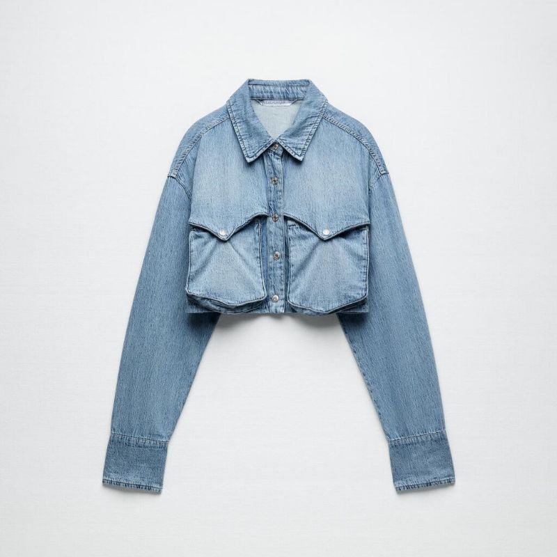 Áo denim croptop dài tay ZR