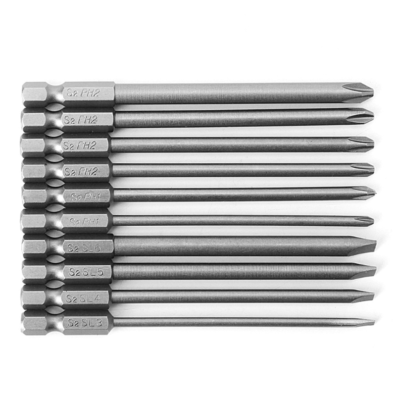 Set 10 Đầu Tua Vít Nam Châm PH2 S2 Bằng Thép 1 4 Hex Shank 100mm