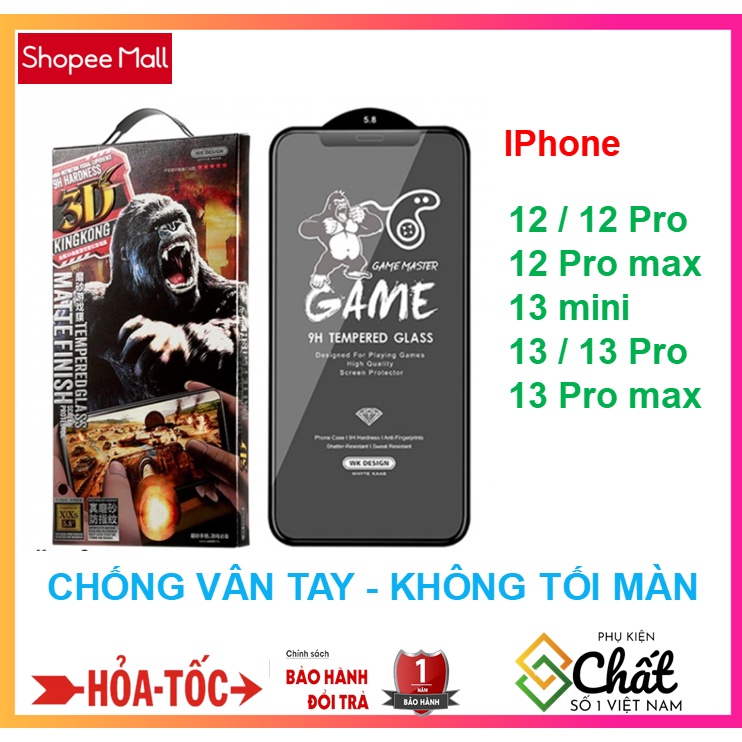 Cường Lực 3D Game Kingkong Chống vân tay cho Iphone 13 / 13 Pro Max / 12 Pro Max / 8 Plus / X / XS Max /11 Pro Max .