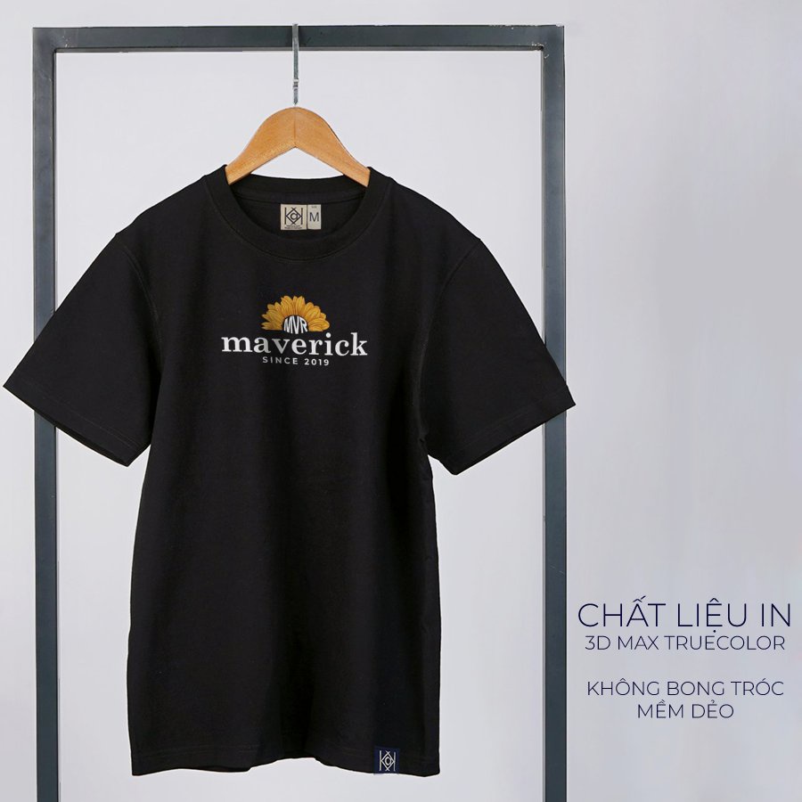 Áo Phông Thun Cotton Nam Cổ Tròn In Hình Logo Maverick Hoa Hướng Dương Since 2019 VNXK MVR KK3746