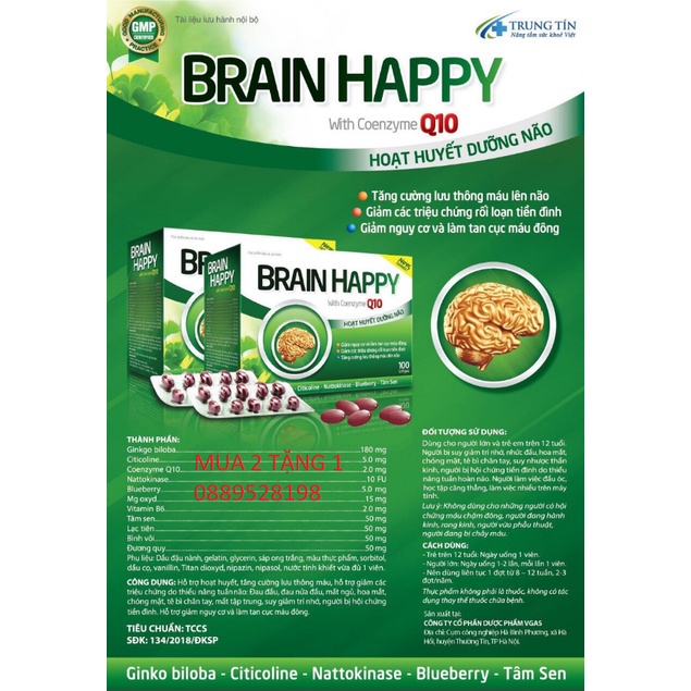 COMBO 50 HOẠT HUYẾT DƯỠNG NÃO BRAIN HAPPY Q10 BỔ NÃO