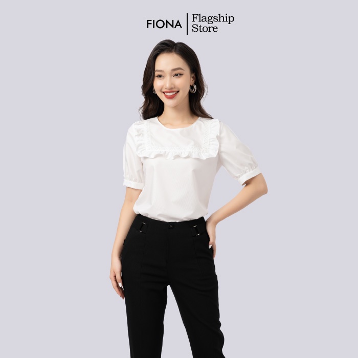 Áo sơ mi bèo ngực vai bồng FIONA, áo sơ mi nữ thiết kế dáng suông cộc tay mã F551231
