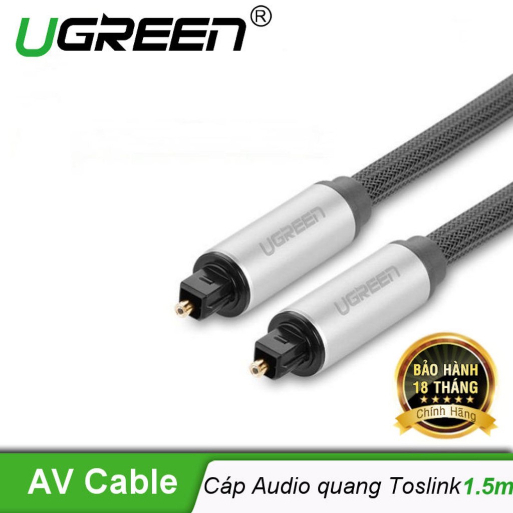 Cáp audio quang Toslink Optical vỏ nhôm bọc lưới cao cấp dài 1.5m Ugreen 10542 - Hàng chính hãng