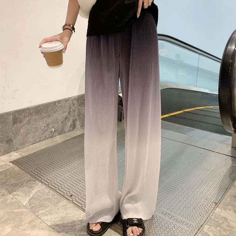 Quần ống rộng Lưng Cao Màu Nhuộm Độc Đáo Thời Trang Phong Cách Hàn Quốc