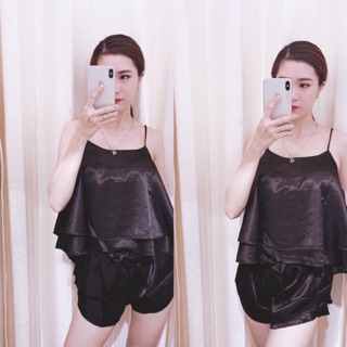 Bộ ngủ lụa 2 dây thời trang thiết kế 2 tầng