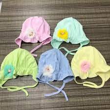 Mũ sơ sinh hoa cotton cho bé gái từ 0-4 tháng, mũ bèo sơ sinh buộc dây