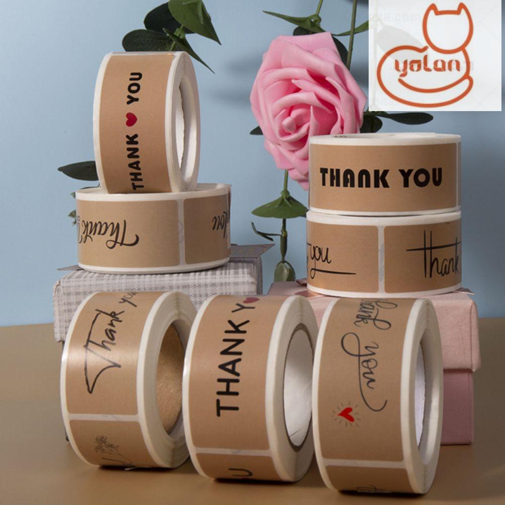 Bộ 150 miếng dán hình chữ nhật in chữ Thank You bằng giấy kraft kích thước 3x1 Inch dùng trang trí gói quà