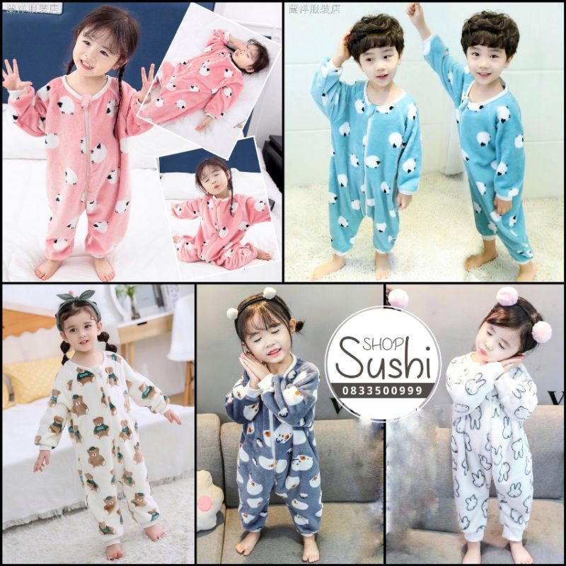 Túi ngủ trẻ em lông xù DÀY, Áo ngủ cho bé, Bộ body dày trẻ em