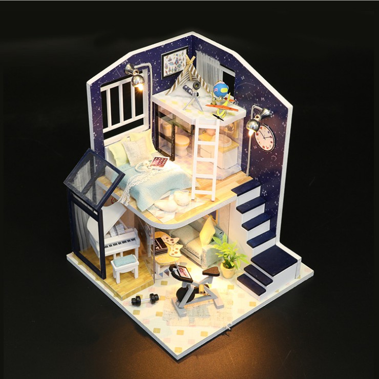 Mô hình nhà DIY Doll House Shining Star Kèm Mica Chống bụi Kèm Bộ dụng cụ và Keo dán