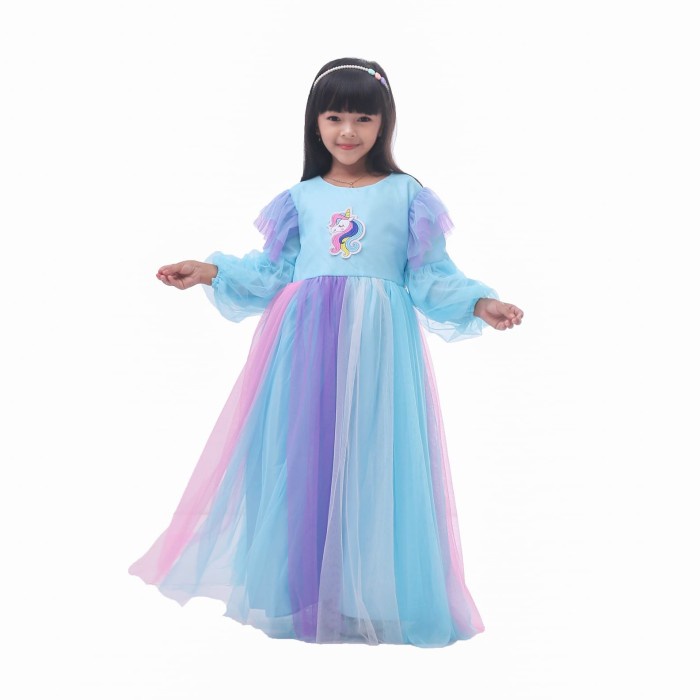 Annisa. Đầm Dạ Hội In Hình Kỳ Lân Màu Xanh Dương Nhạt Cho Bé Gái 11-12 Tuổi