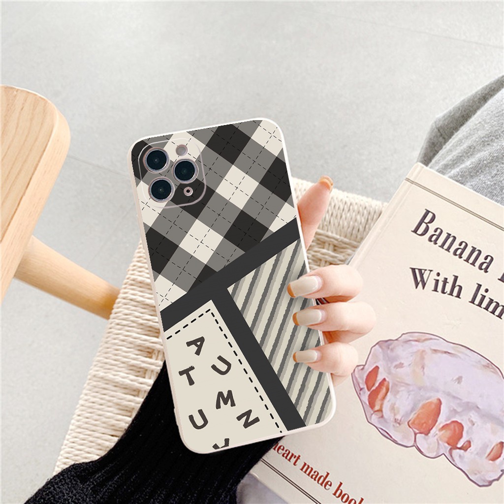 Ốp 11 pro max nửa caro thoi đen trắng xám nửa dưới sọc chéo cho 13 12 11 Pro Max 7/7Plus/8/8Plus/X/Xs/Xs Max/11/11pro