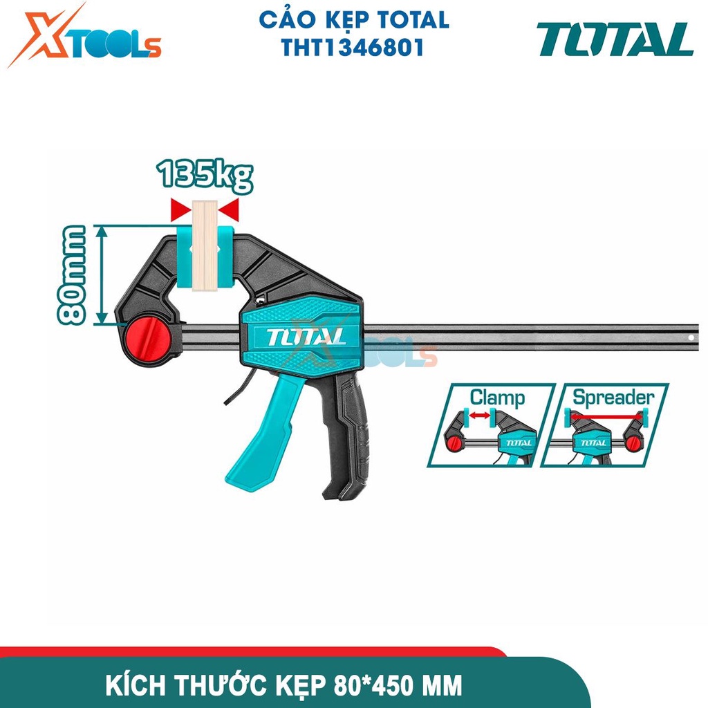 Thanh kẹp nhanh TOTAL kích thước 450-900mm, kẹp, cố định gỗ làm mộc, xây dựng, lực kẹp tối đa 135kgs -CHÍNH HÃNG-XTOOLS