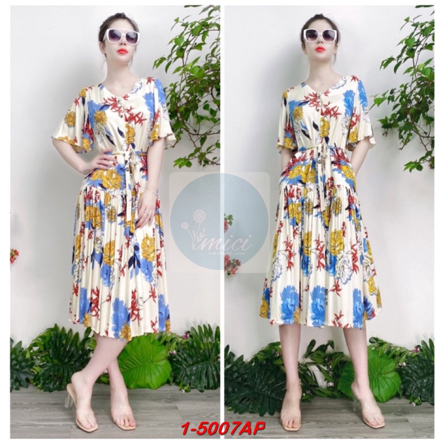 Váy Lanh MICI cao cấp mẫu Midi xòe tay trumpet, váy hoa đi chơi, váy hoa thời trang | BigBuy360 - bigbuy360.vn