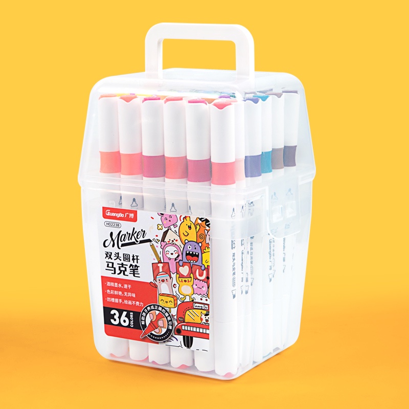 Phiên bản mới - Bút màu marker 2 đầu GuangBo 12/24/36/48 màu - hộp nhựa 02236-37-38-39