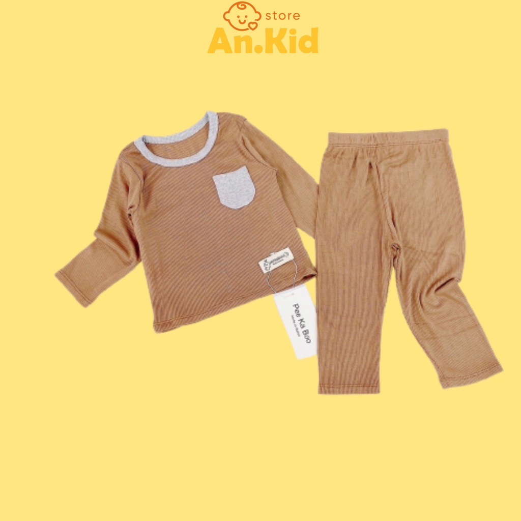Bộ Dài Tay Bé Trai, Bé Gái Peekaboo Vải Thun Tăm Lạnh Mềm Có Túi Ngực, Bộ Dài Tay Mặc Thu Đông Cho Bé AN.KID