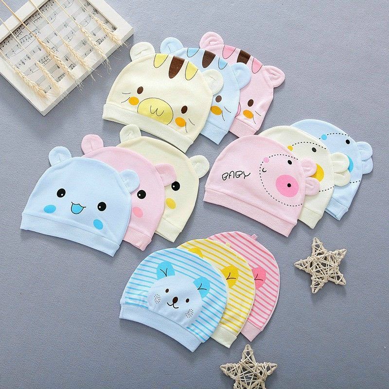 Nón Cotton Sơ Sinh - Mũ Cotton Cho Bé Trai Bé Gái Sơ Sinh - Chất Liệu Mềm Mịn Thoáng Mát