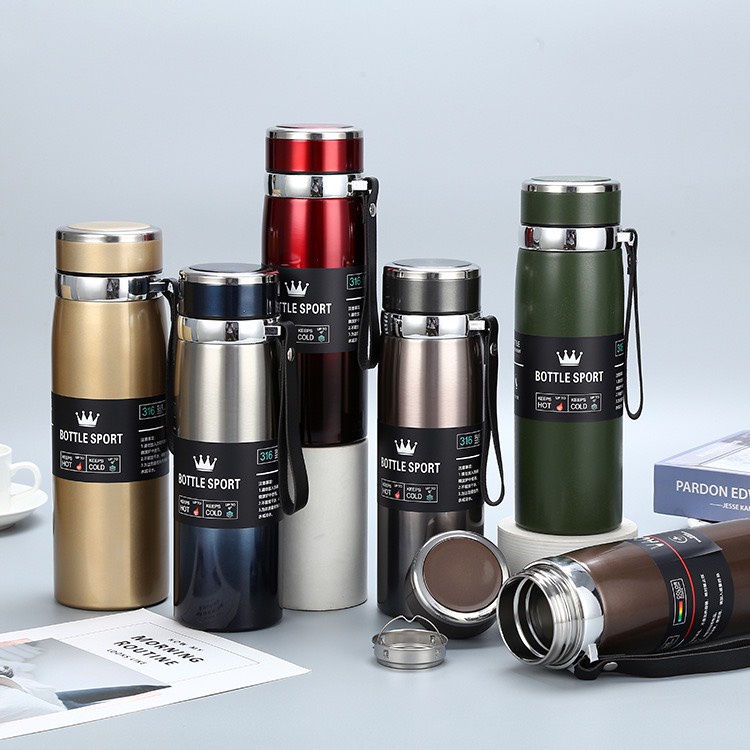 Bình giữ nhiệt 600ml-1000ml cao cấp inox 316  - Bình đựng nước giữ nhiệt tiện lợi có nắp gạn trà - B6